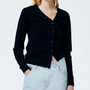 Tibi Black Button-Front V-Neck Cardigan